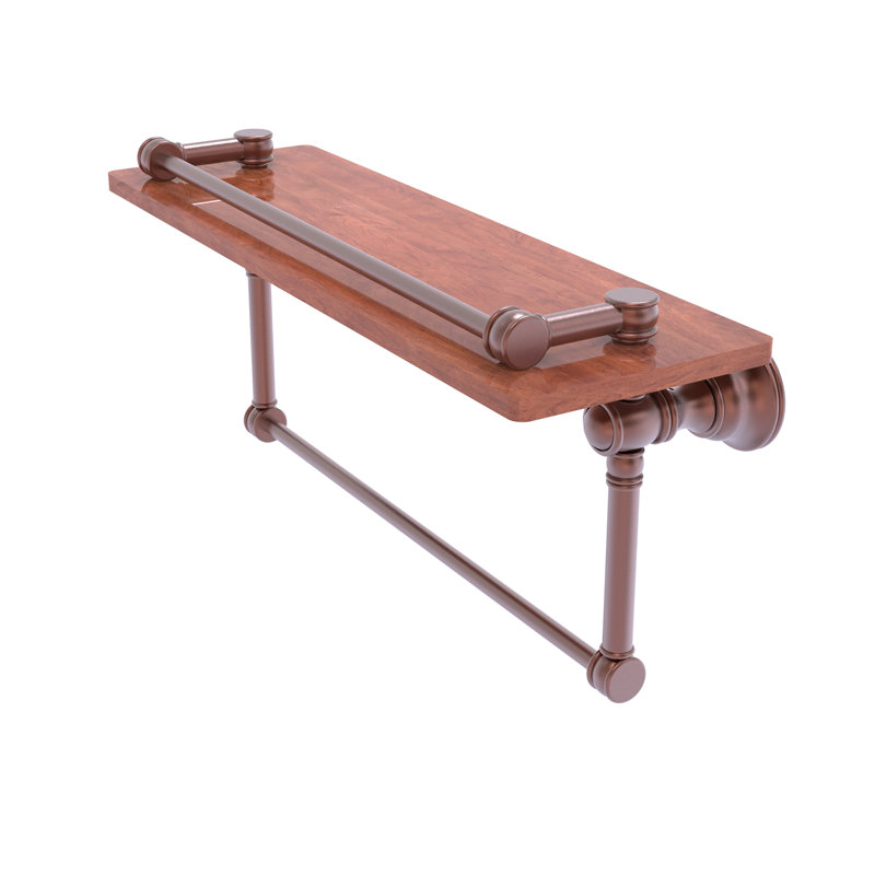 Freyja Ironwood Bracket Shelf with Towel Bar, 5.54" H x 16" W x 7.4" D, Antique Copper