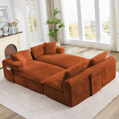 Canapé modulaire surdimensionné en forme de U de 149 po de 149 po, canapé convertible 7-en-1 avec assise profonde, tissu velours côtelé, sans assemblage requis, poche latérale et dossier à 4 coussins