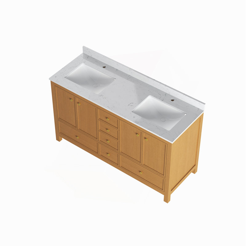 Armoire de meuble-lavabo double 60 po, chêne brun, 60", Chêne brun