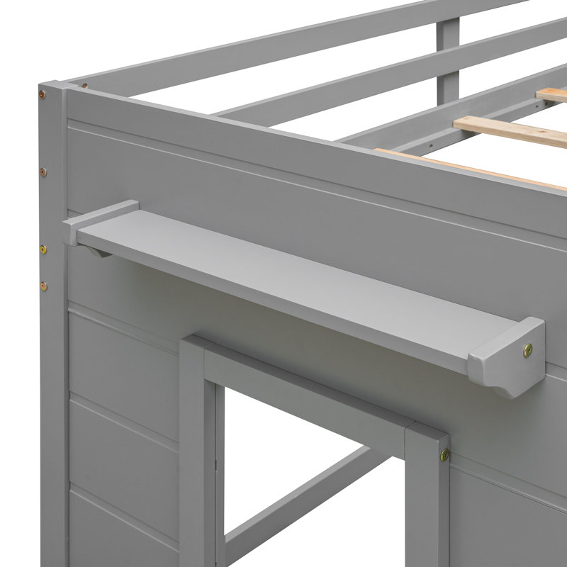 Aspen Loft Bed With Cabinet And Shelf - Solid Pine Wood And Safety Features, Twin Over Full, Gray