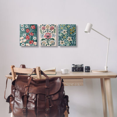 "Boho Folksy Florals", ensemble de 3 reproductions d'art sur toile par Yvette St.