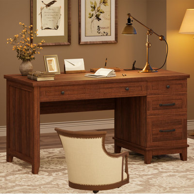 Farmhouse Executive Office Desk with Charging Station & USB Ports – 53.5" Wooden Writing Desk