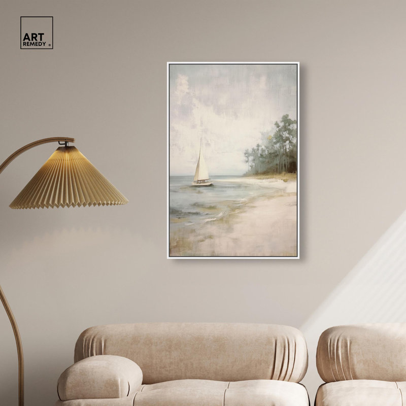 "White Sail I", impression murale sur toile par Art Remedy, cadre blanc, 24 x 36, H 37 po x l 25 po, Cadre blanc