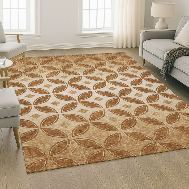 Premium Machine Washable Mayfield AMF2423 Geometric Rug, Paprika, 9' x 12'