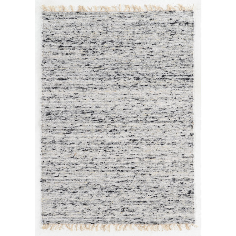 Korbin Berber Reversible Natural and Black Wool Area Rug with Jute Core and Jute Fringe