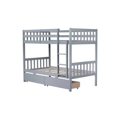 Rubber Wood Bunk Bed With 2 Drawers, Convertible Into 2 Beds, Bunk Bed With Ladder And Safety Guardrails , by Harriet Bee