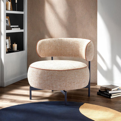 Fauteuil pivotant avec finition brun clair et pieds en métal style contemporain avec dossier incurvé contrasté et ressorts ensachés
