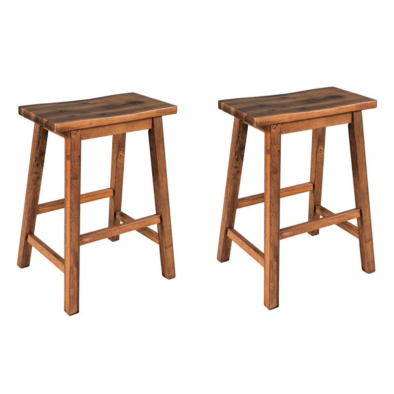 2 tabourets de hauteur de comptoir rustiques - optimisant l'espace, aspect noyer pour les salles à manger compactes