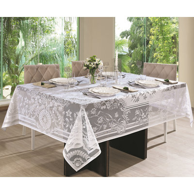 White Lace Rectangle Tablecloth with classic reproduction of Victorian lace pattern