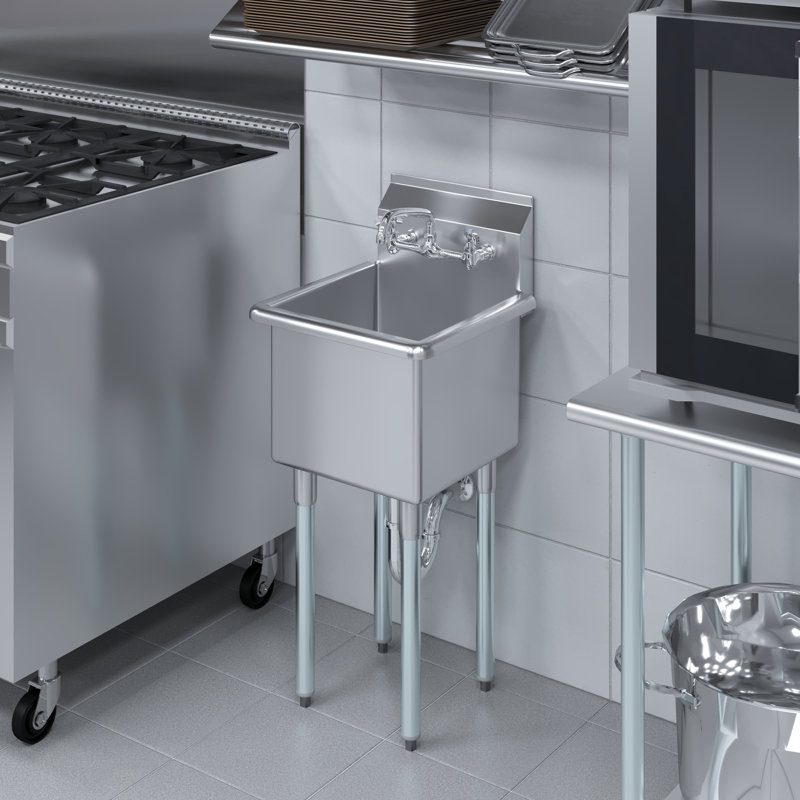 Évier utilitaire en acier inoxydable 18 po x 18,5 po avec cuve et robinet 15 po x 15 po x 13 po