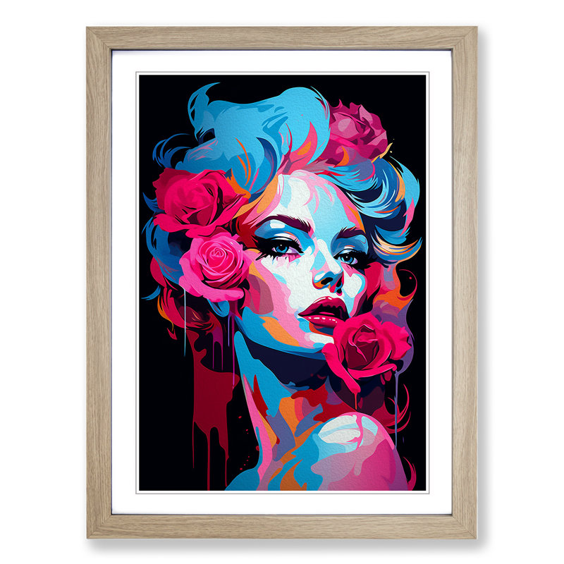 Rose Pop No.2 - Single Picture Frame Print on Wood, Oak Framed, 46cm H x 34cm W x 2cm D