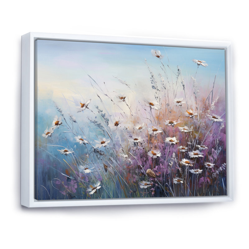 " Purple Wildflowers Whispering Breeze I ", White Floater Framed, 30" H x 40" W x 1.5" D