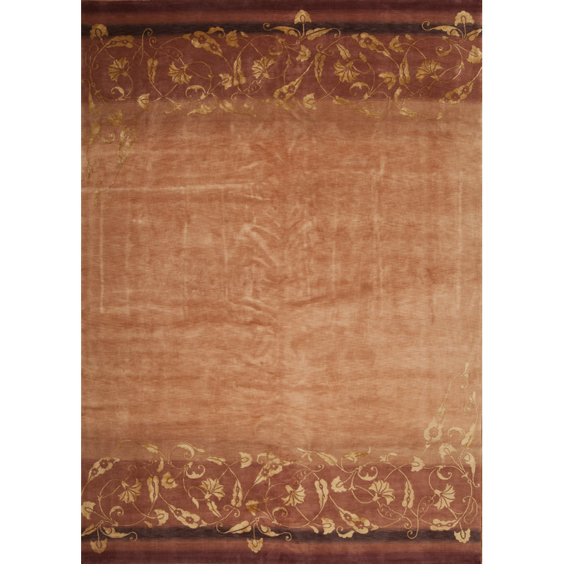 Presidential Hand Knotted Floral Area Rug in Terracotta, Rectangle 9' x 12'