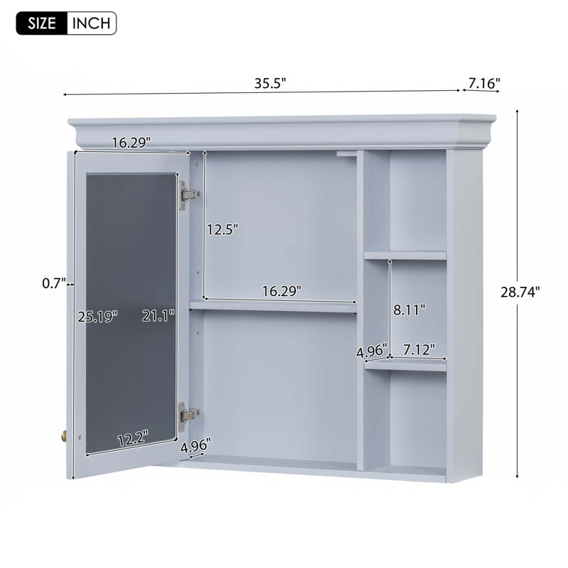 Armoire de rangement murale avec porte miroir, Bleu clair