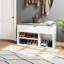 Banc à chaussures avec coussin, banc de hall d'entrée à tablette réglable, étagère à chaussures en bois avec rangement dissimulé, pour vestibule, couloir-1730151387