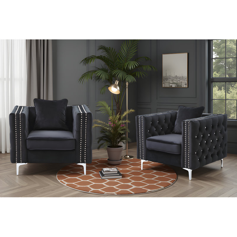 Ensemble de 2 chaises en velours Lyon, Noir