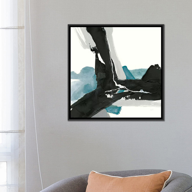 «Black and Teal III», impression sur toile, H 18 po x l 18 po x P 1,5 po, Toile avec cadre noir, Pas de tapis