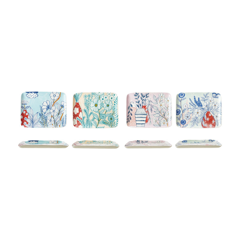 Assiettes florales en grès