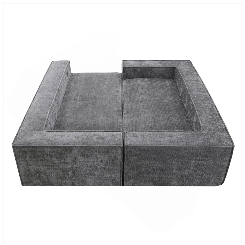 Canapé modulaire de style minimaliste de 129,5 po, ensemble de canapé en chenille infroissable à 6 places assises, ensemble de 2 canapés en nuage en forme de L pour le salon, aucun assemblage requis,