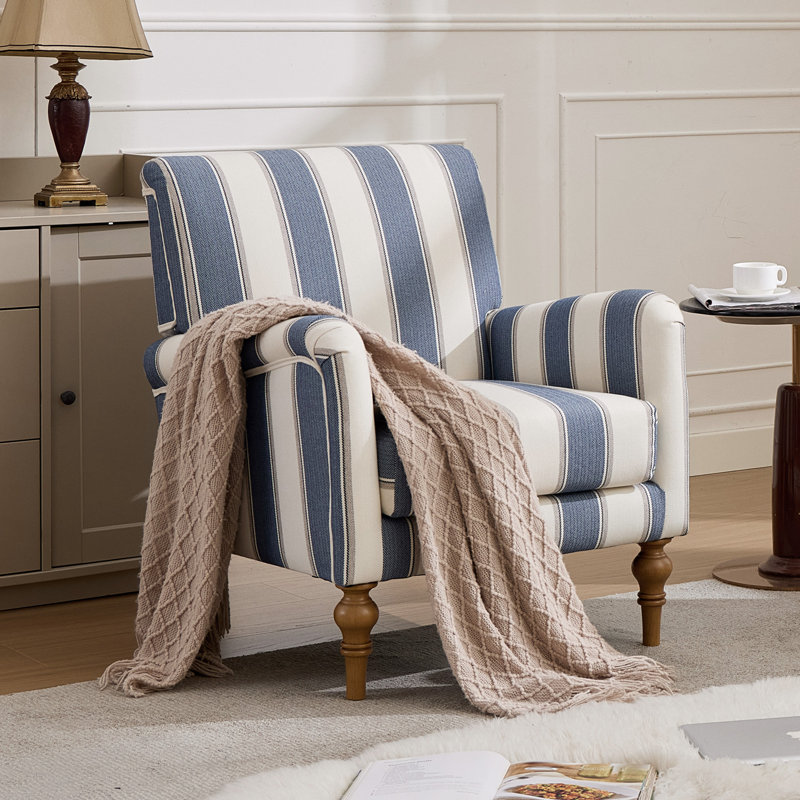 28.3" W Polyester Upholstered Armchair With Solid Wood Legs, Blue