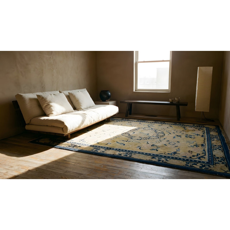 Early 19th Century Floral Antique Yellow Chinese Ningxia Rug