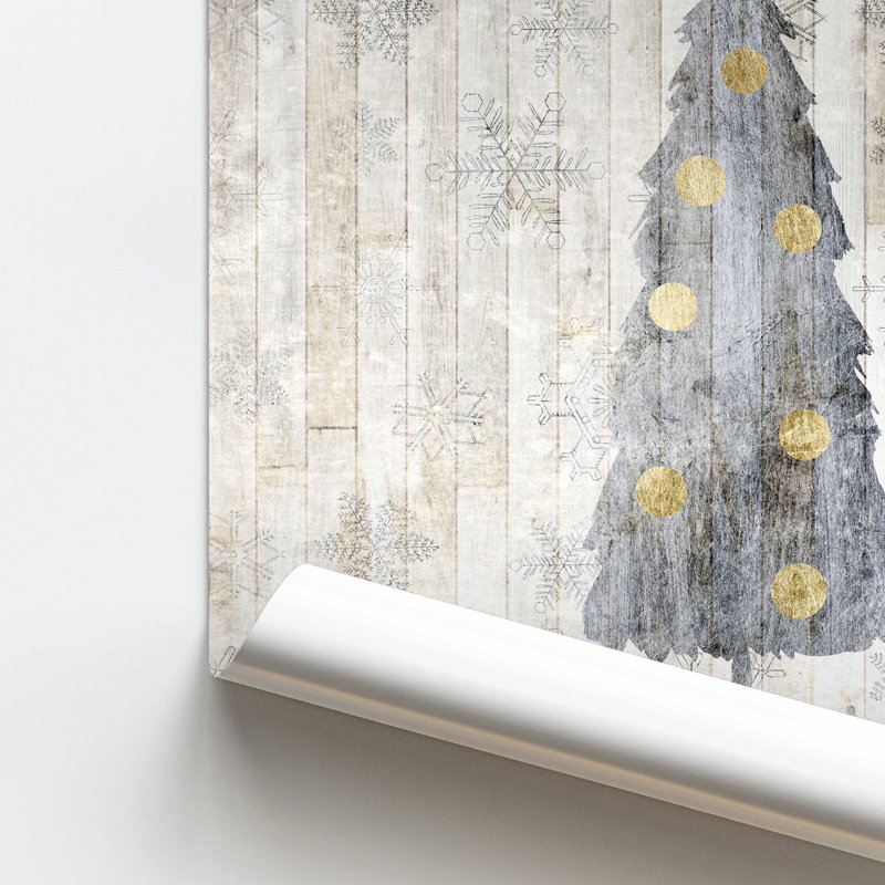 Impression d'arbre de Noël rustique argenté, Papier, H 11 po x l 14 po x P 0,1 po