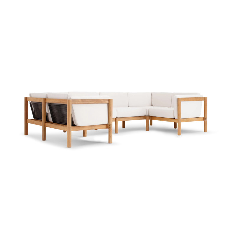 Haven 6-Piece U-Shaped Teak Outdoor Sectional with Sunbrella Cushions, Sunbrella Canvas