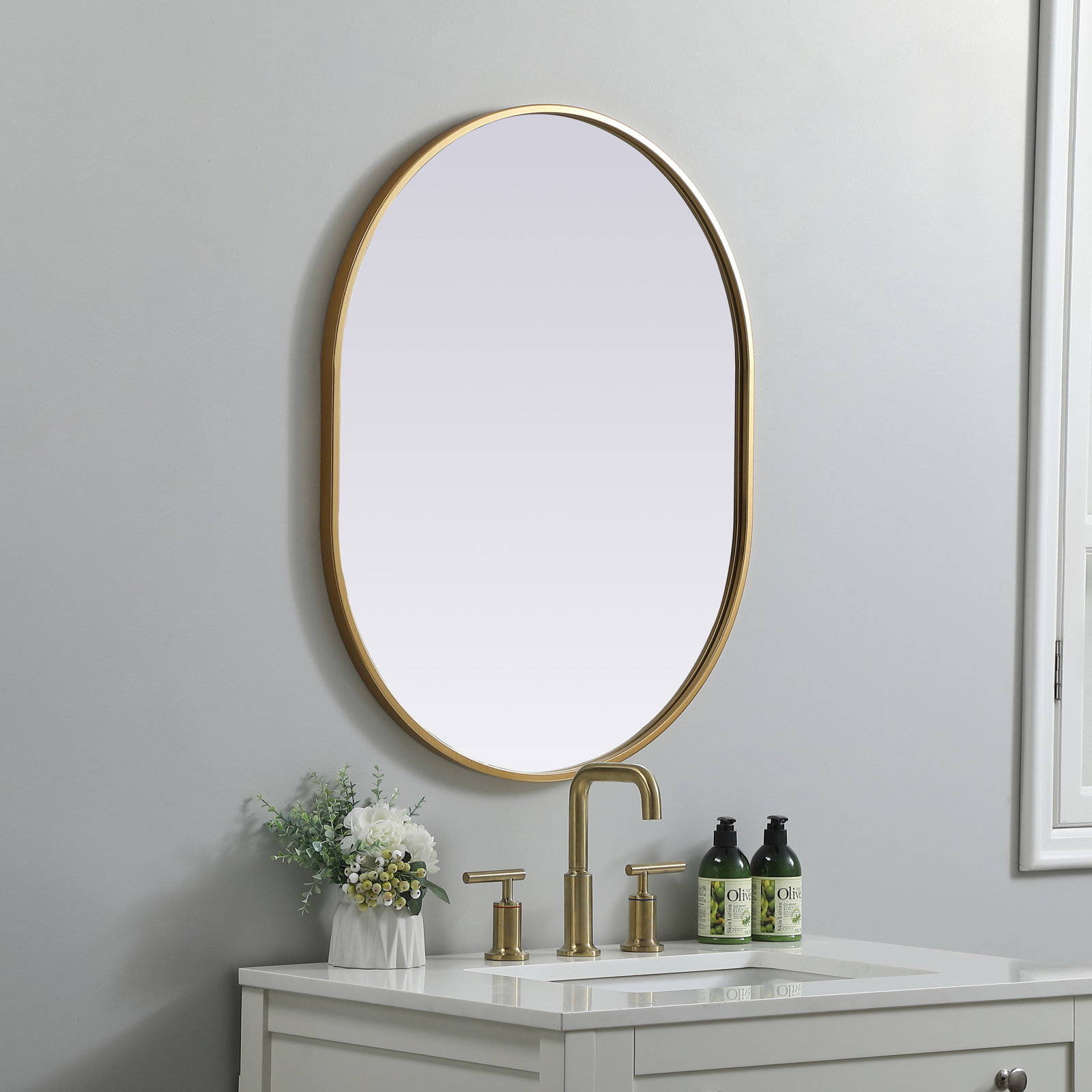 Sabine Metal Pill Wall Mirror, Brass, 30" x 24"