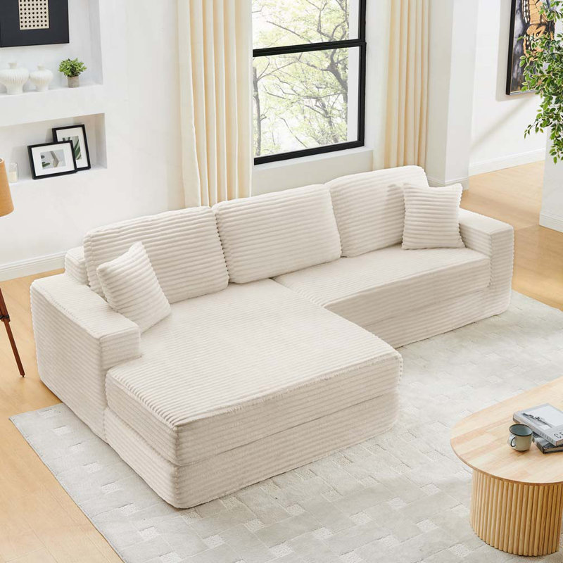 Corduroy Modular Sectional Sofa,Unfold into a bed