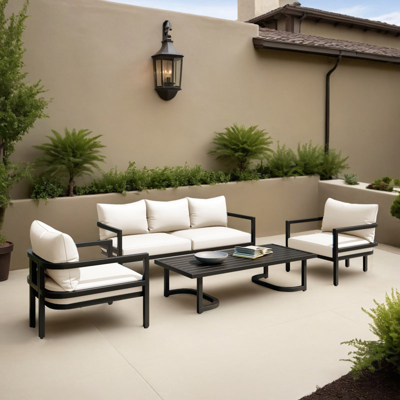 Ensemble de canapé d'extérieur en rotin avec coussins 4 pièces, Beige