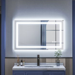 84 in. W * 40 in. H Rectangular Frameless Wall Bathroom Vanity Mirror with Backlit and Front Light