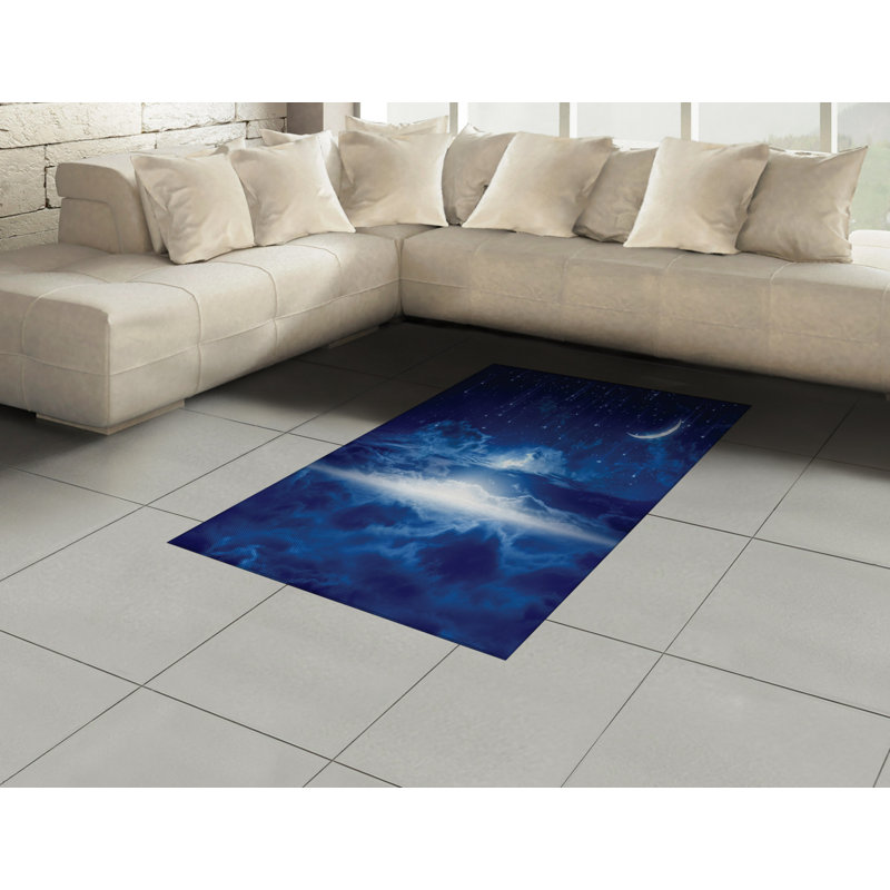 Fantasy Blue White High Density Long Fiber Poly Threads Decorative Area Rug Carpet, Rectangle 4' x 5'8"
