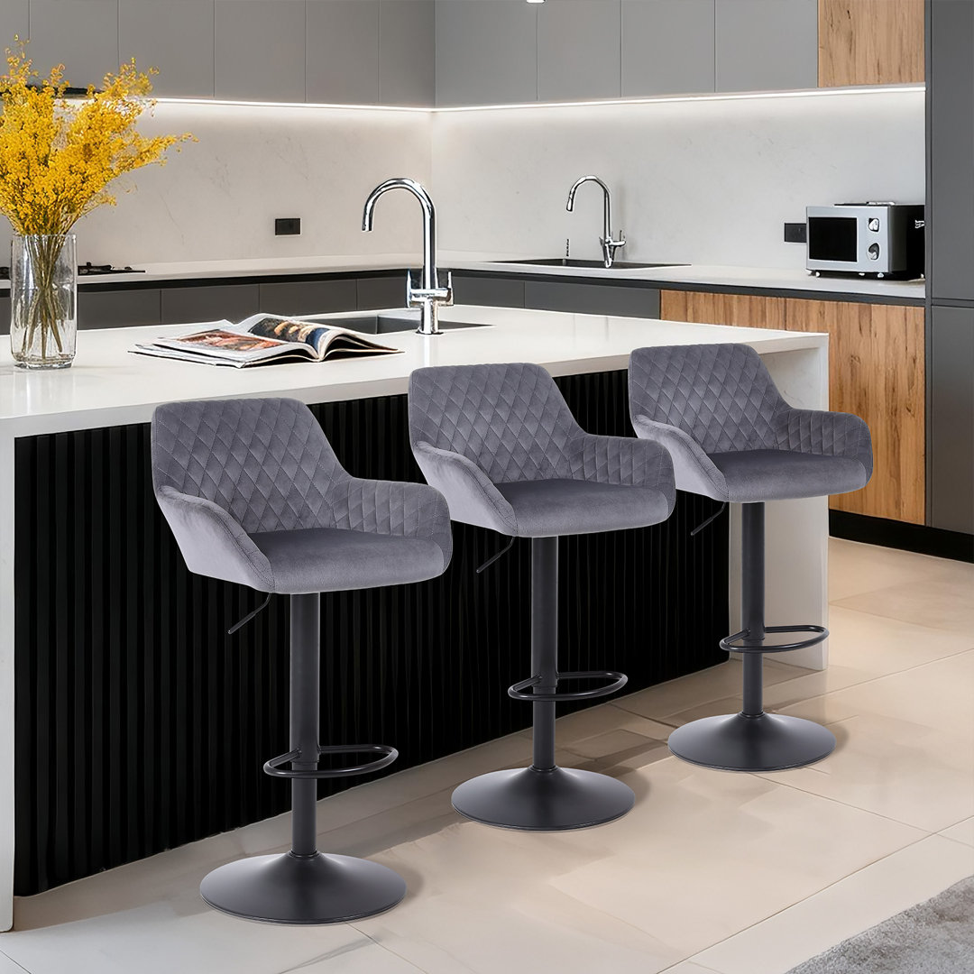 Velvet Swivel Adjustable Height Upholstered Bar & Counter Stools