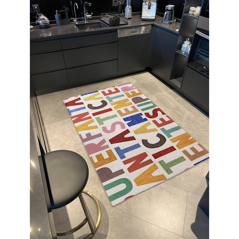 Multi-Colored "Fantastic" Lettered Alphabet Patterned Creative Modern Decorative Rug, Runner 3'9.81" x 6'6.74"