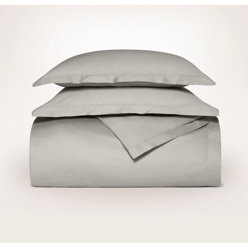 Percale Hemmed Duvet Set, Pewter, King Duvet Cover + 2 King Shams