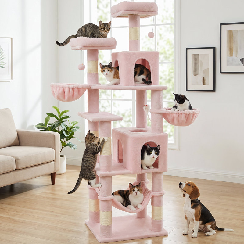Arbre à chat de 70,87 po de hauteur, grand chat, avec corde en sisal, sur 6 niveaux, Pink