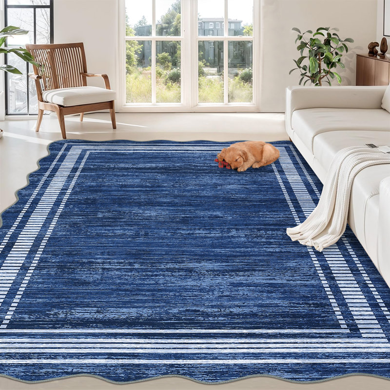 Striped Machine Printed Area Rug, Navy, Rectangle 120 x 170 cm
