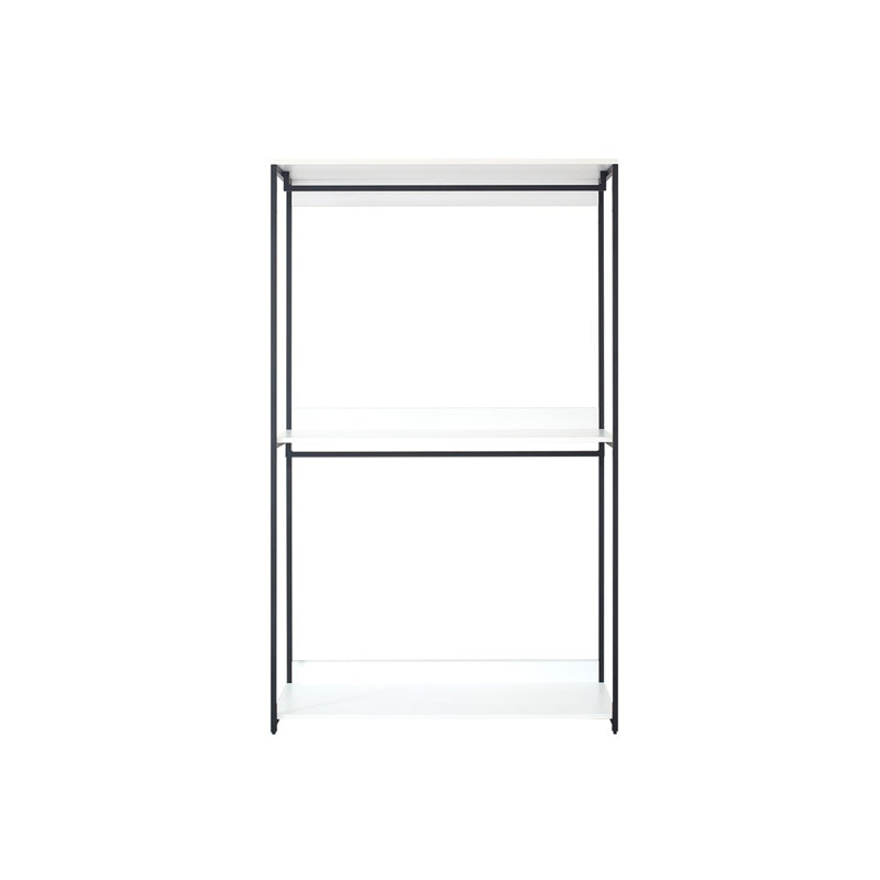 Cox Modular Closet System, 3 Wide White Board Shelves And Black Metal Frame