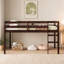 Lit mezzanine simple en bois massif, en bois d'hévéa avec échelle, plateforme de lattes renforcées, espresso-1402268271