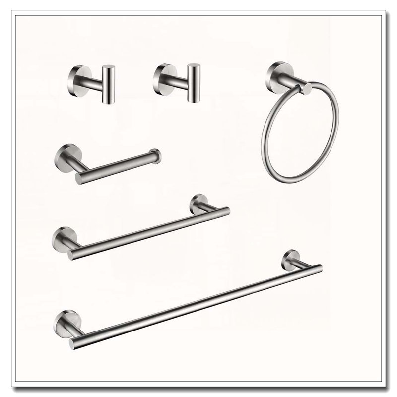 Ensemble de 6 serviettes à serviettes en acier inoxydable - fixation murale, Nickel brossé