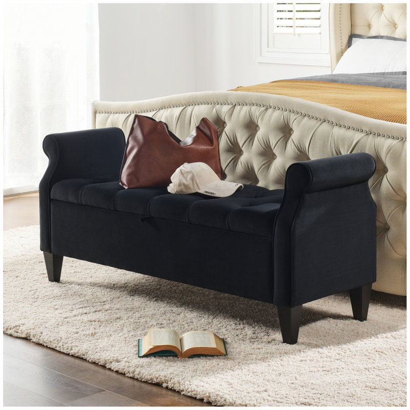 Banc de rangement à accoudoirs roulés 57,5 po Jacqueline, polyester ciel neutre, Anthracite
