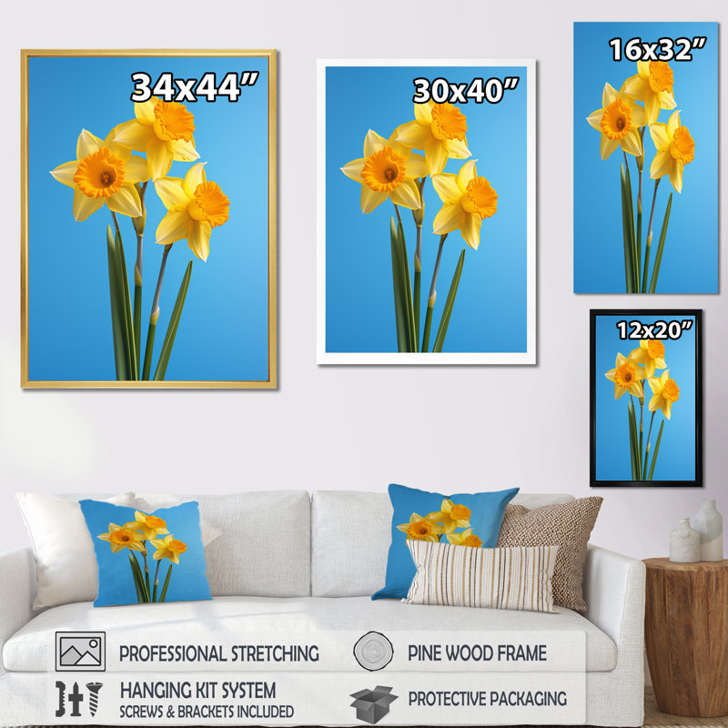 Jonquilles jaunes et vertes Daylight I sur toile, Toile tendue, H 32 po x l 24 po x P 1 po