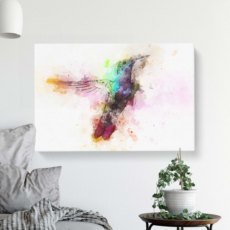 Hummingbird Paint Splash In Abstract - Wrapped Canvas, 40cm H x 60cm W x 3cm D