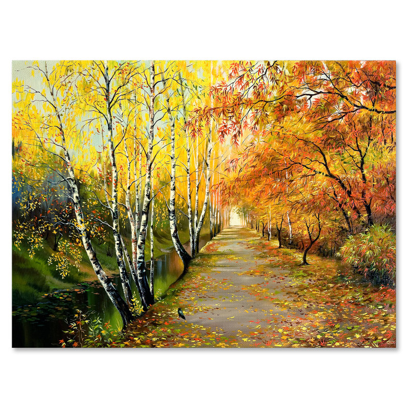 River in the Autumn Woods - Peinture sur toile, H 16 po x l 32 po x p 1 po, Toile tendue