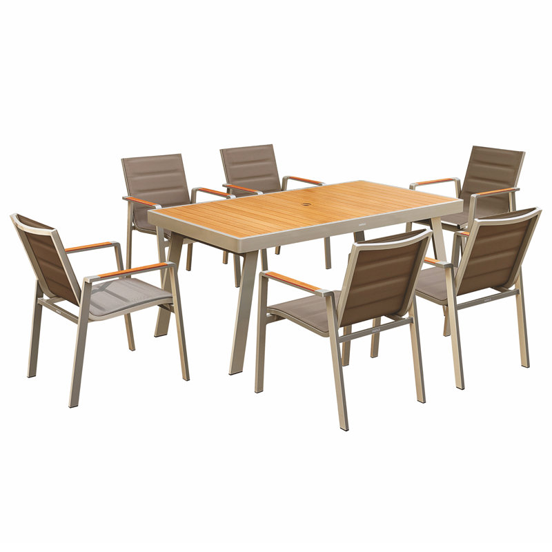 Nofi 6 - Person Patio Dining Set with Rectangular Table, Brown