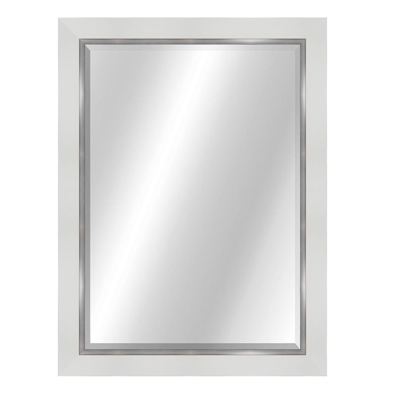 Metropolis Flat Beveled Mirror, White/Silver, 42" x 30"
