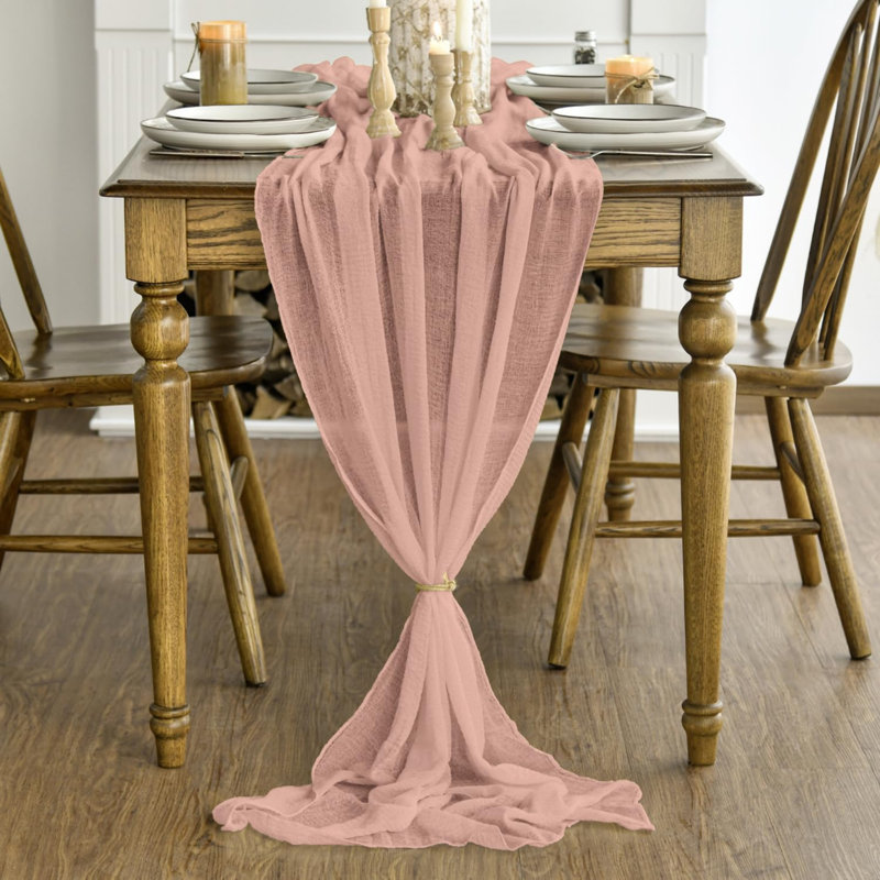 Peach Boho Gauze Wedding Cheesecloth Table Runner 300 cm | Seasonal Bridal Fabric Kitchen Dining Holiday Table Decor for Home Party