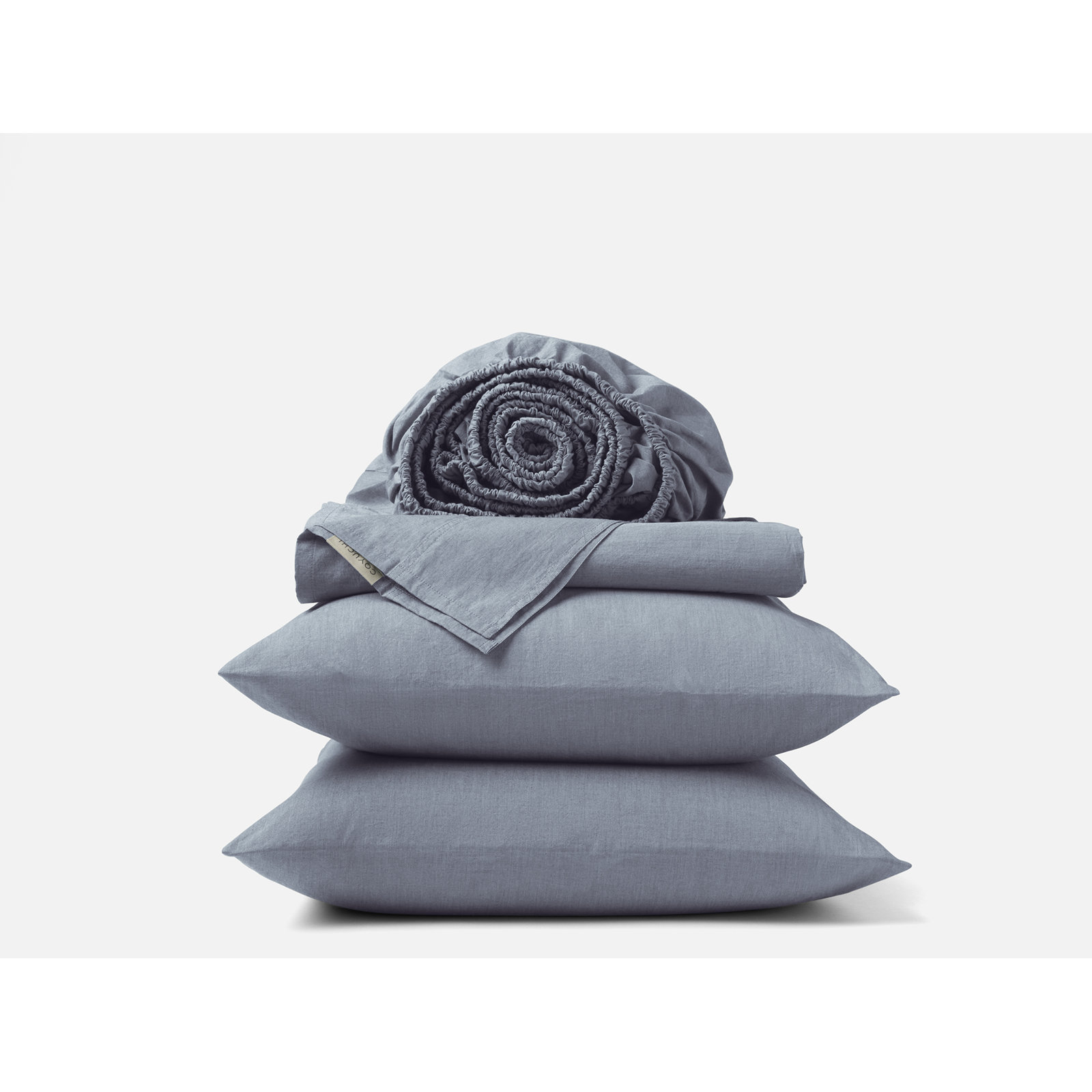 Organic Crinkled Percale 100% Cotton Percale Sheet Set, Full Sheet Set with 2 Pillowcases, Indigo Chambray