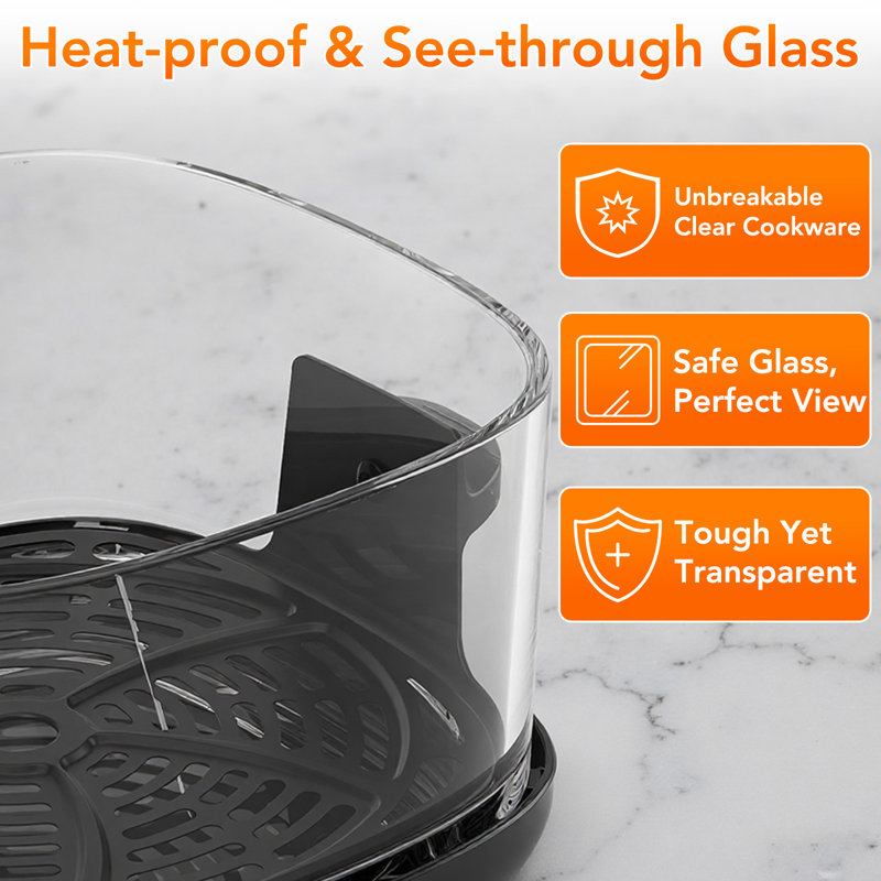 2.6Qt & 4.7Qt 5-In-1 Glass Air Fryer Oven – 85% Less Oil, Compact Smart Fryer With Dual Containers & Lids, Deep Roast/Crisp/Keep Warm, Freezer & Dishwasher Safe