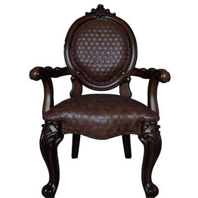 Elegant 2 Arm Chair In Brown Cherry, With Construction And Cushions Classic Cherry (2), Ornate Features Padded Support